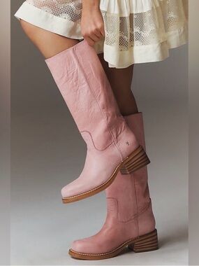 Frye Campus 14L leather boots in pink